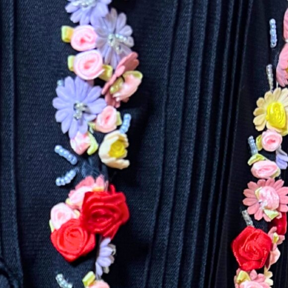 Vintage Sue Wong Black Dress with Colourful Floral Embroidery and beading - Picture 7 of 8